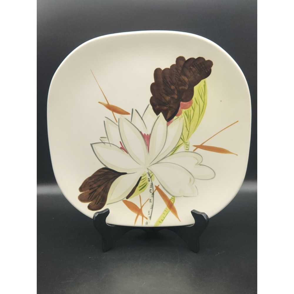 Red Wing Pottery Hand Painted Lotus Pattern Square Rounded Edge Dinner Plate